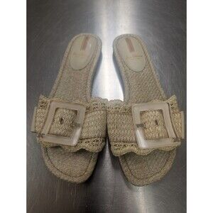 EUC Women SIZE 8.5 Sam Edelman Bambi Natural Raffia Slides Sandals BUCKLE Chunky